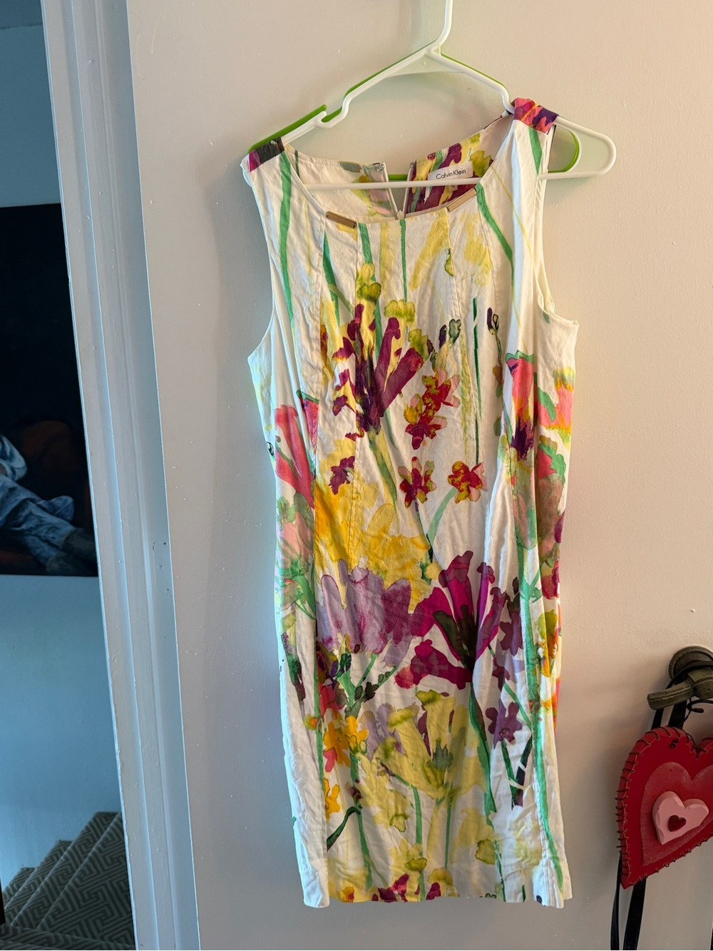 Calvin Klein White Floral Sheath Dress with Multi-Color Blooms